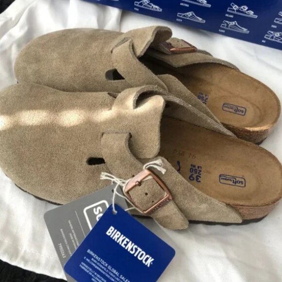New Birkenstock Sandals Boston taupe suede mule clogs womens Slipper - Picture 2 of 5